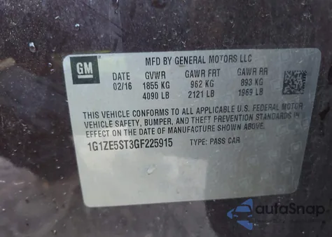 2016 Chevrolet Malibu Lt z USA, uszkodzony, nr VIN 1G1ZE5ST3GF225915